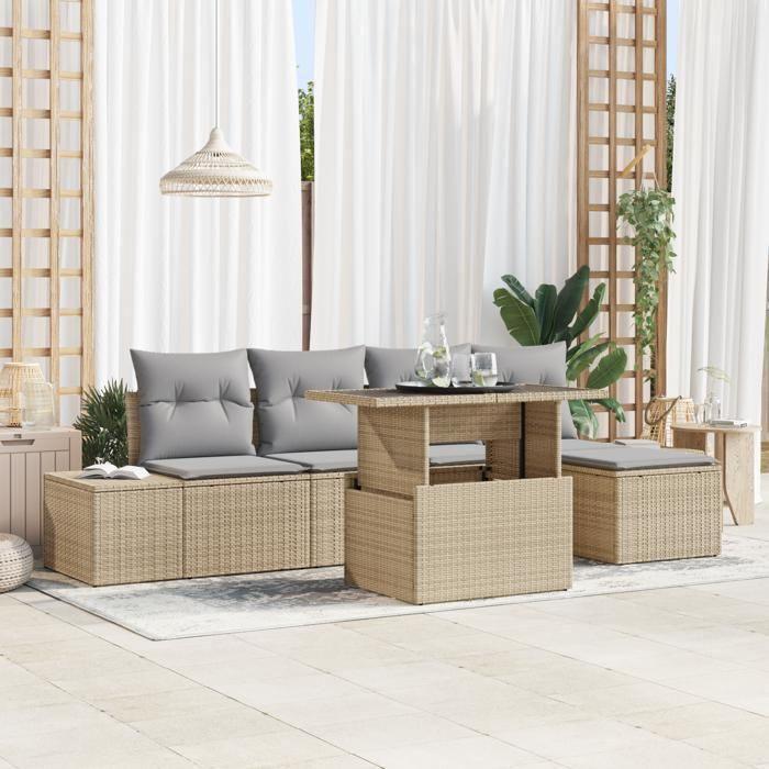 VidaXL Ensemble de canapé de jardin de 6 pièces avec coussins beige en poly rotin 3349166