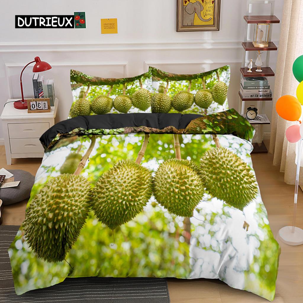 Tropikalny Owoc Durian Poszewka na Kołdrę Mikrofibra Pościel Zestaw 3D Nadruk Poszewka na Kołdrę Z Poszewkami Król Dla Nastolatka Dorosłego Wystrój Sypialni