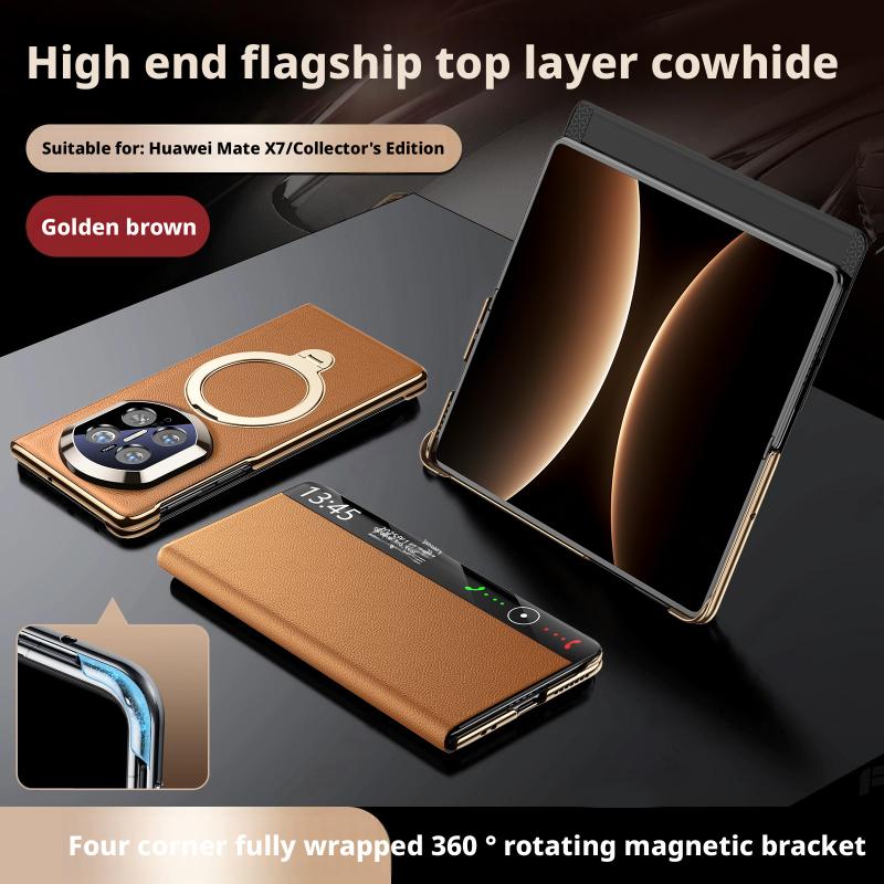 Premium Genuine Leather Magnetic Case For Huawei Mate X7 X6 X5 Smart Touch View No Flip For Answering Rotating Bracket Cover