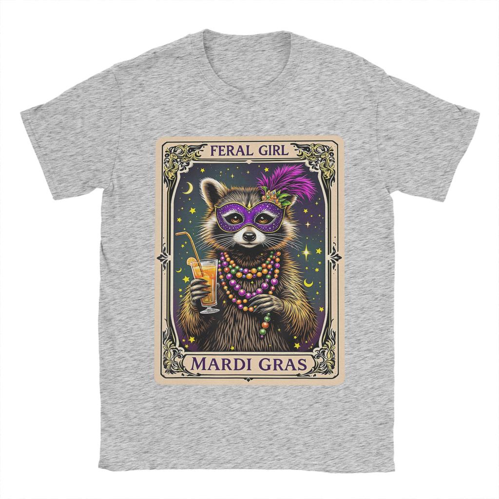 Unisex T-Shirts Feral Girl Mardi Gras Karneval Bunt Waschbär Einzigartig Baumwolle T-Shirts Kurzarm T-Shirt Rundhals Kleidung