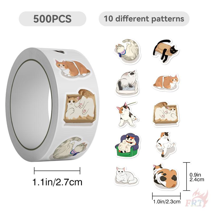 500Pcs/Roll Q Lazy Cats Kids Rewards Stickers - DIY Scrapbooks Album Decor Sealing Label Decals