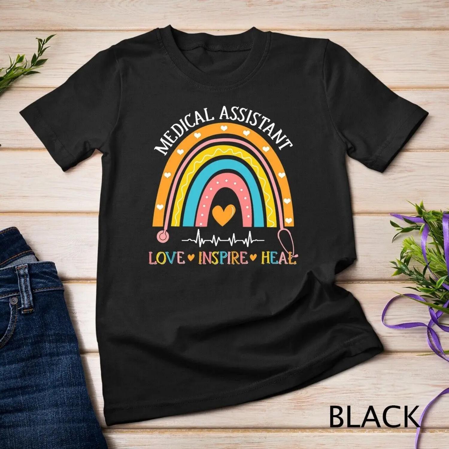 Medical Assistant Rainbow Love Inspire Nursing Nurses Week T shirt S чёрный