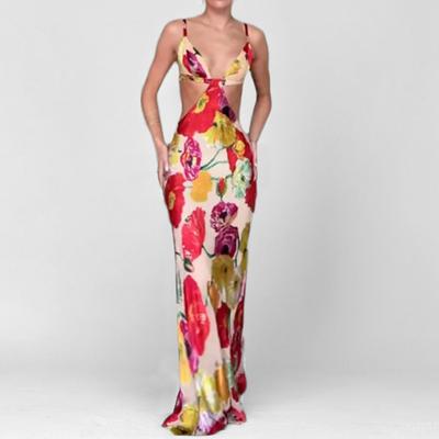 Spring New Women's Floral Fashion Sexy Slim Hip-packing Suspender Long Dress for Women