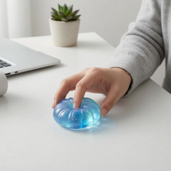Glitter Dumpling Squeeze Toy with Steamer Box, Stress Relief Dough Stress Ball Fidget Toy, Soft Simulated Steamed Bun Sensory Toy