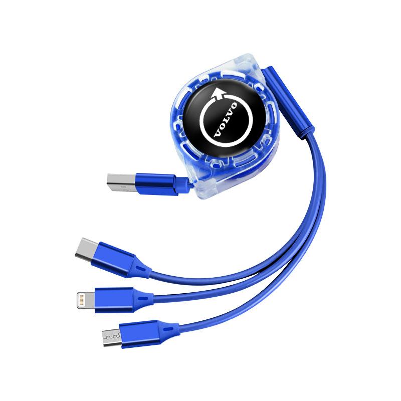 Volvo Car Logo Fast Charging Cable 3 In 1 UsB Cable Type C Micro USB For V50 C30 S90 S80 R XC60 XC40 S60 V90 V60 V70 T6 XC90 V40
