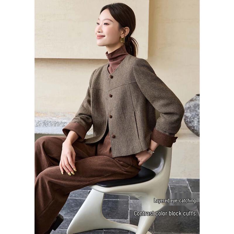Damen Wollmischung Patchwork Mantel & Hosen Set