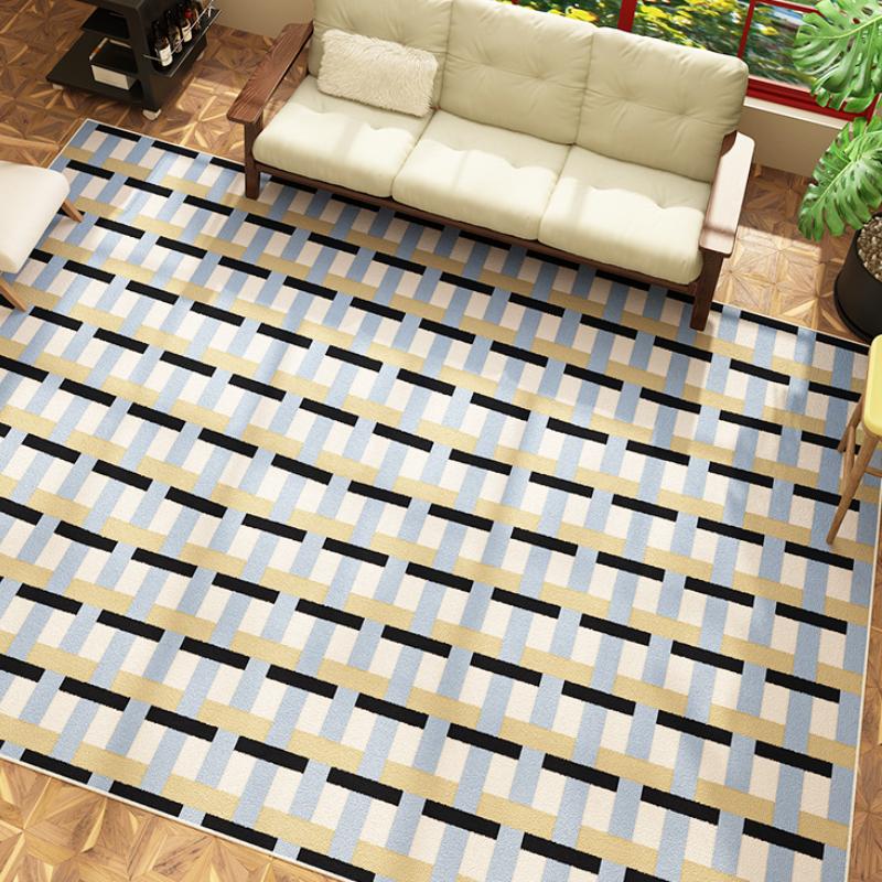 Medieval Style Carpets for Living Room Blue Checkerboard Bedroom Decor Rug Retro Lounge Thick Carpet Home Washable Floor Mat