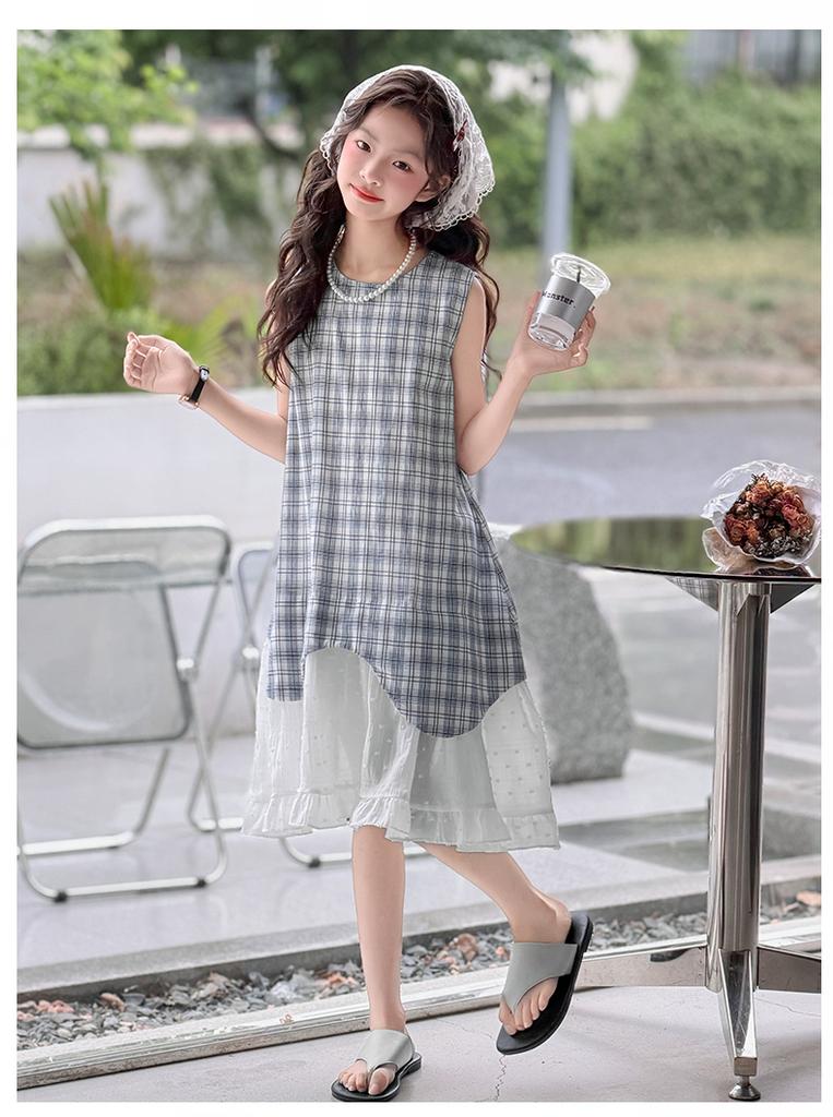 Girl's Sleeveless Plaid Dress