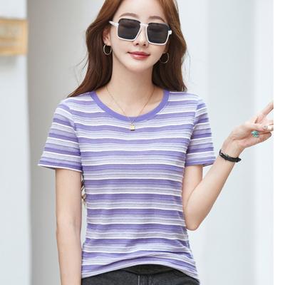 Summer Women's T-shirt Loose Round Neck Short Sleeve Striped Top
