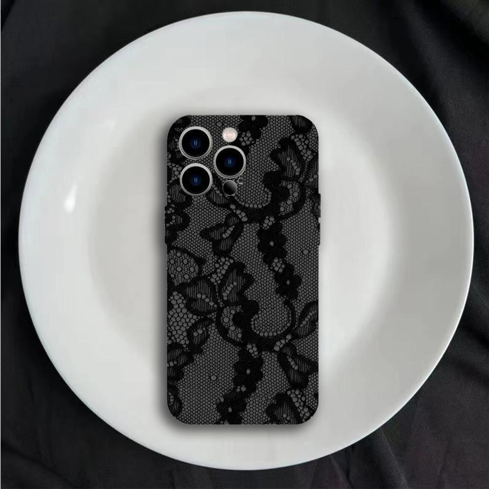 

Luxury Clmj swag Black Lace Phone Case for iPhone 17 16e 16 15 14 13 12 11 Air Pro Max XS XR Plus Glossy Film Hard PC Cover iPhone 11