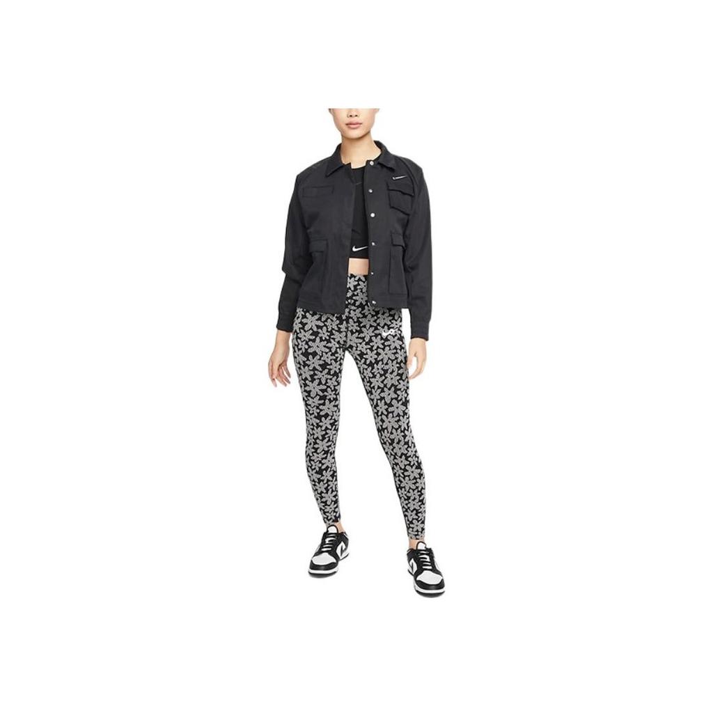 Nike Leggings mit Blumenmuster und hohem Bund für Damen Schwarz DM6316-010