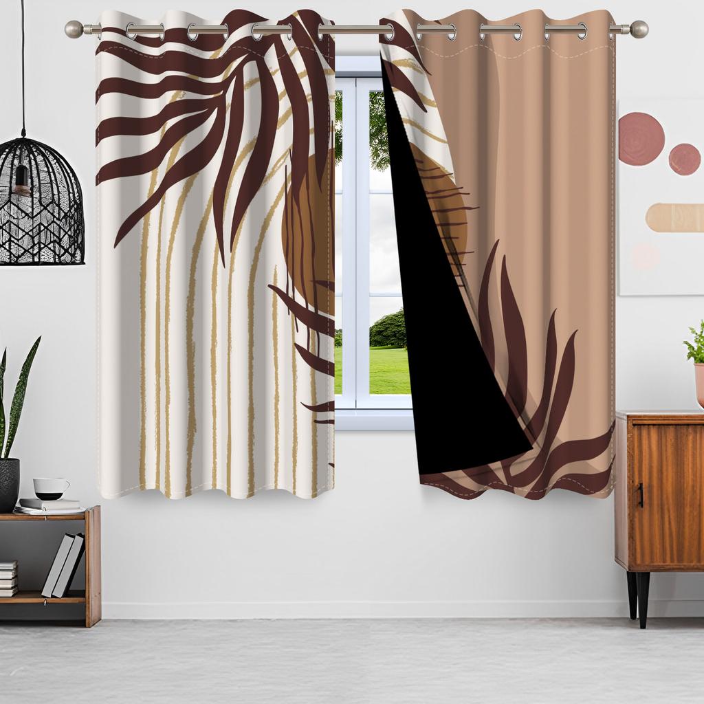 2pcs Nordic Style Blackout Curtains Green Leaves Moon Window Curtains Sun Simple Minimalism Nordic Lines Home Interior Curtains