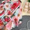 Summer Flower Series Elegant Print Fairy New Seaside Holiday Bell Sleeve Flowy Chiffon Dress