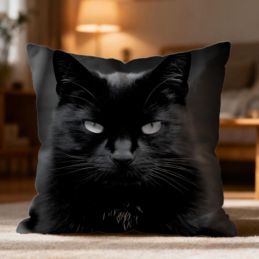 Popular Black Cat Cushion Cover Soft Washable Pillow Case Multi-Scene For Couch Bed Travel Office Use