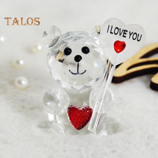 Figura de oso transparente, regalo de San Valentín, adorno de oso de cristal sintético con texto "Te amo", estatua de oso coleccionable de mesa para regalo de boda, fiesta de cumpleaños