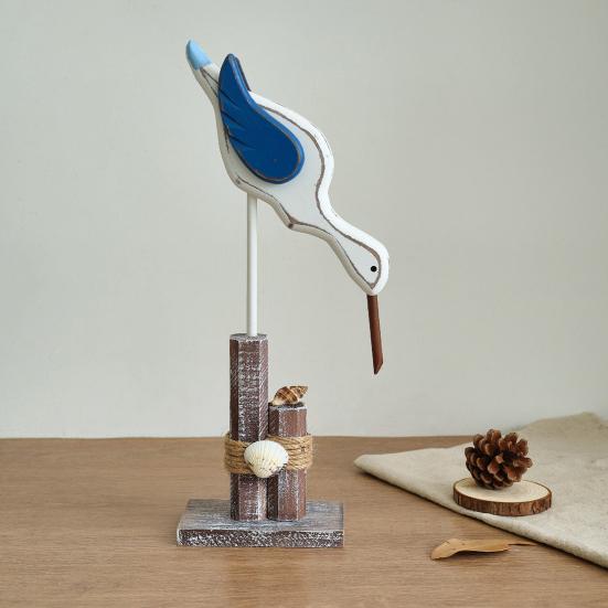 Wood Bird Statue, Nautical Seagull Figurine, Coastal Ocean Standing Sea Bird Statue for Home Bathroom, Living Room, Table Decor