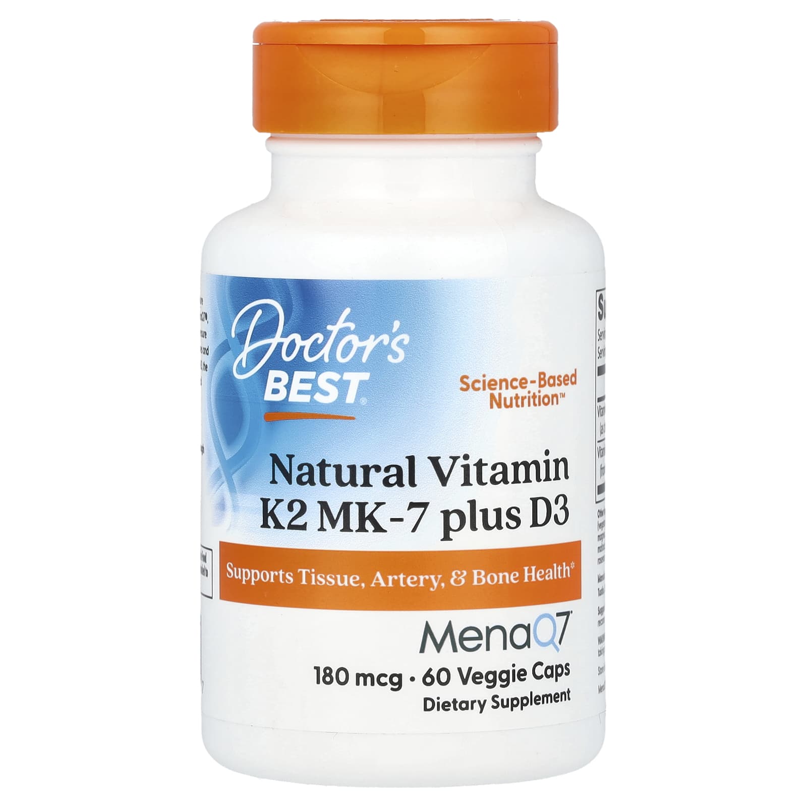 

Doctor s Best, Natural Vitamin K2 MK-7 Plus D3, 180mcg, 60 Veggie Capsules