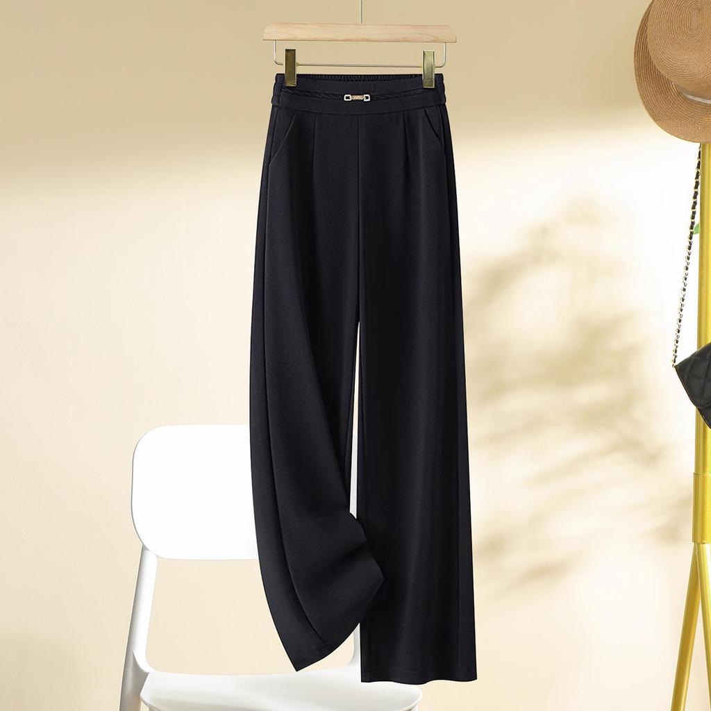 Women's High-Waist Black Wide-Leg Pants: Spring/Autumn 2025 - Slim, Draped, Casual Straight Suit Style