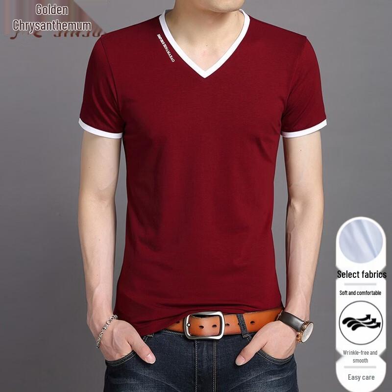 Men s Cotton Blend V-Neck Short Sleeve T-Shirt 2XL