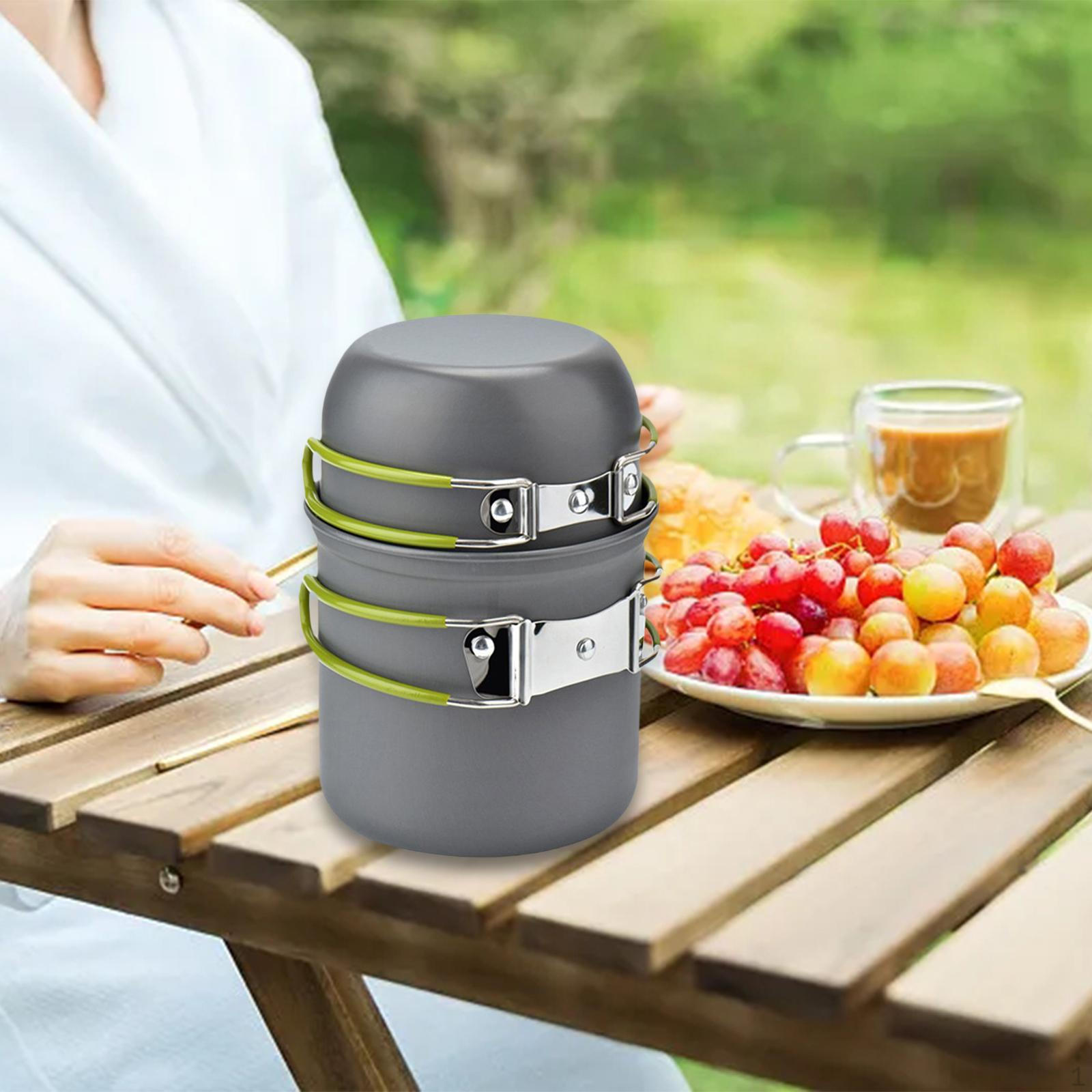 

Набор посуды для кемпинга со столовыми приборами, компактная многофункциональная кастрюля и сковорода для 1 человека