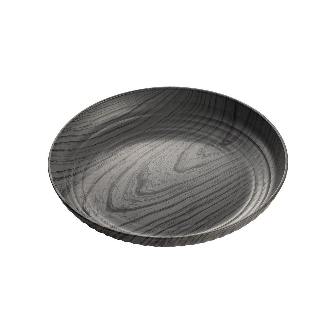 Wood Grain Round PP Plastic Tray: Dried Fruit, Snack, and Tea Serving Plate for Living Room and Cafe