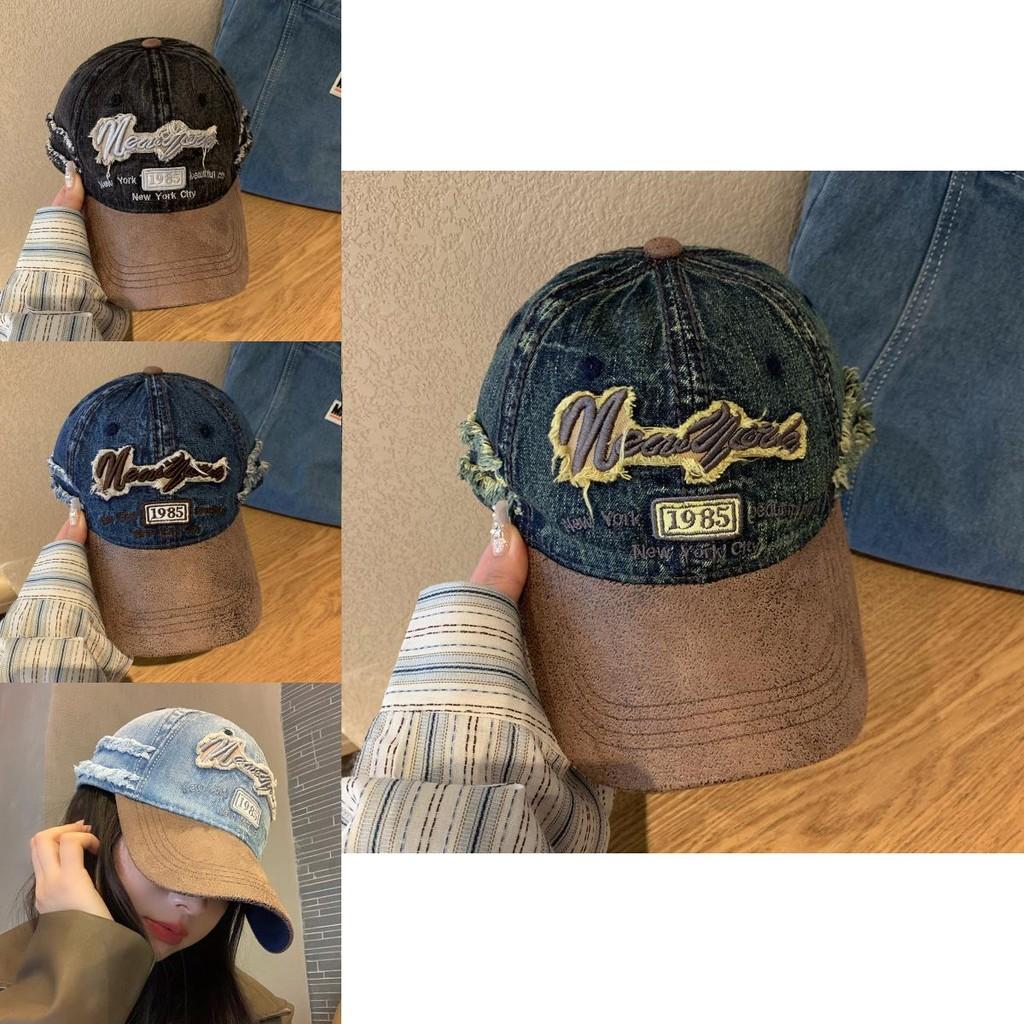 Fashionable Distressed Denim Baseball Hat For Adults With Embroidered Design And Summer Protection