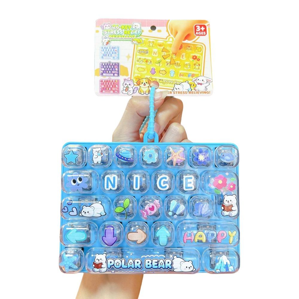 Cartoon 26 Keys Keyboard Keychain Pressable Keys Stress Relief Fidget Toy Travel Use