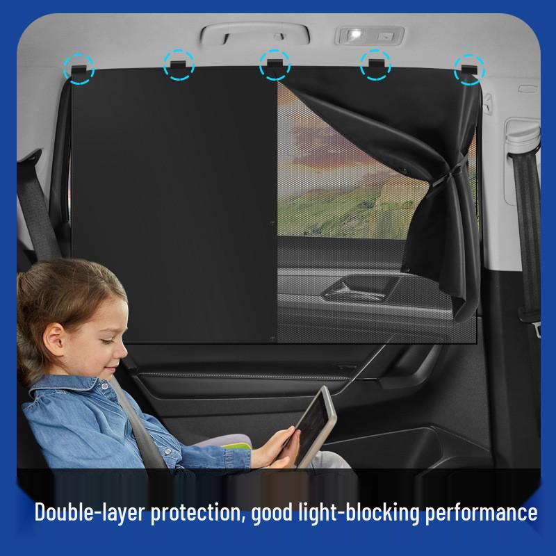 

Magnetic Universal Car Sunshade - Cartoon Logo, Heat Insulation, Blackout for 4 Side & Rear Windows Curtain Double Layer Anti-UV (5 Strong Magnets)