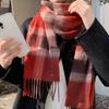 100 pure wool scarf women's retro plaid red men's and women's couple's autumn and winter warm scarf