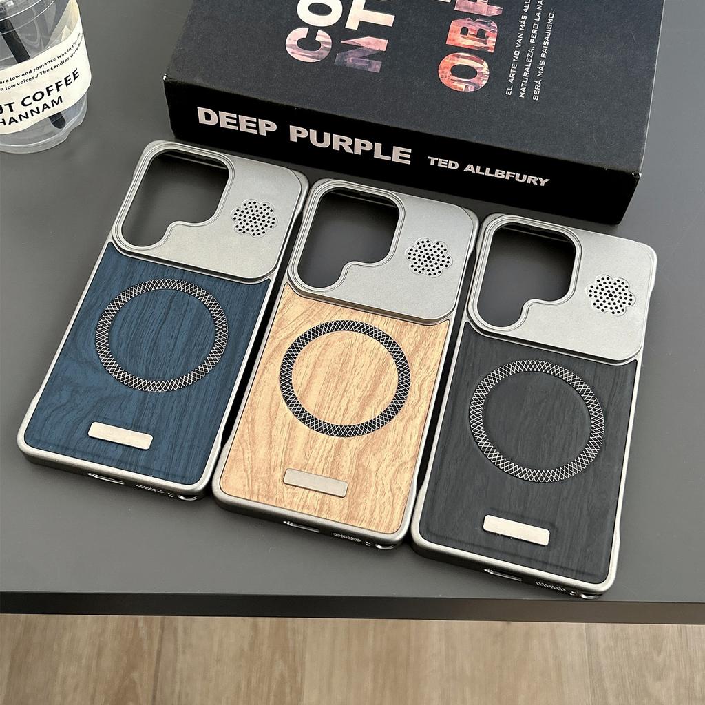 Applicable to Samsung S26Ultra aromatherapy wood grain magnetic mobile phone case without border S25 anti-drop s24 matte protective case
