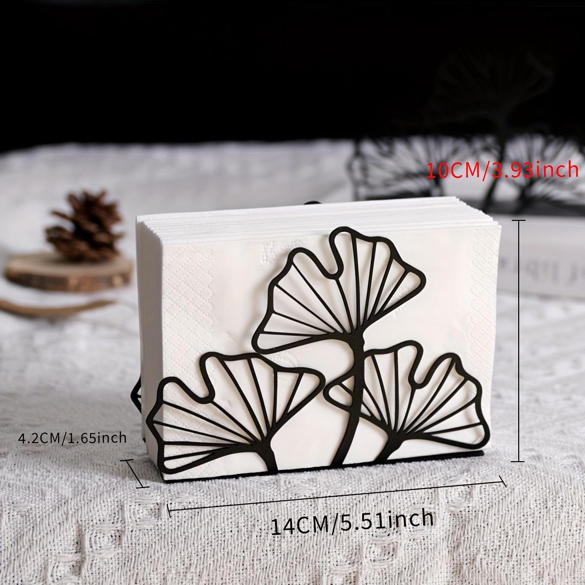 1 Stück Serviettenhalter aus Metall mit Ginkgoblatt-Motiv, Taschentuchhalter für Restaurant, Hotel, Café, Esstisch, vertikaler quadratischer Handtuch-/Papierhaltersockel white