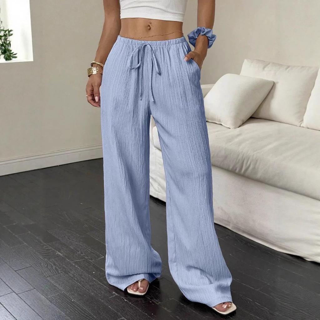 2025 Temu Short Sleeve Top & Loose Wide Leg Pants with Pockets - European & American Style Casual Fashion.