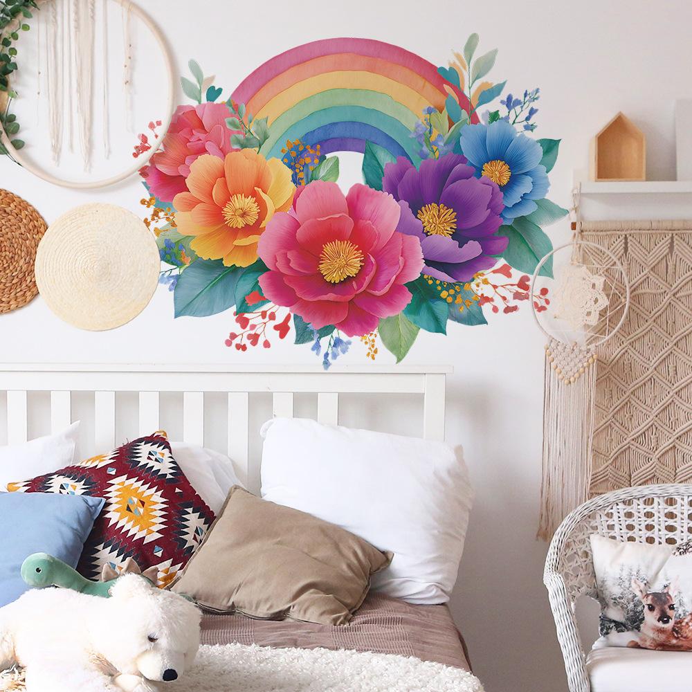 Rainbow and Blooming Flower Living Room, Bedroom Home Decoration and Beautification Wall Stickers