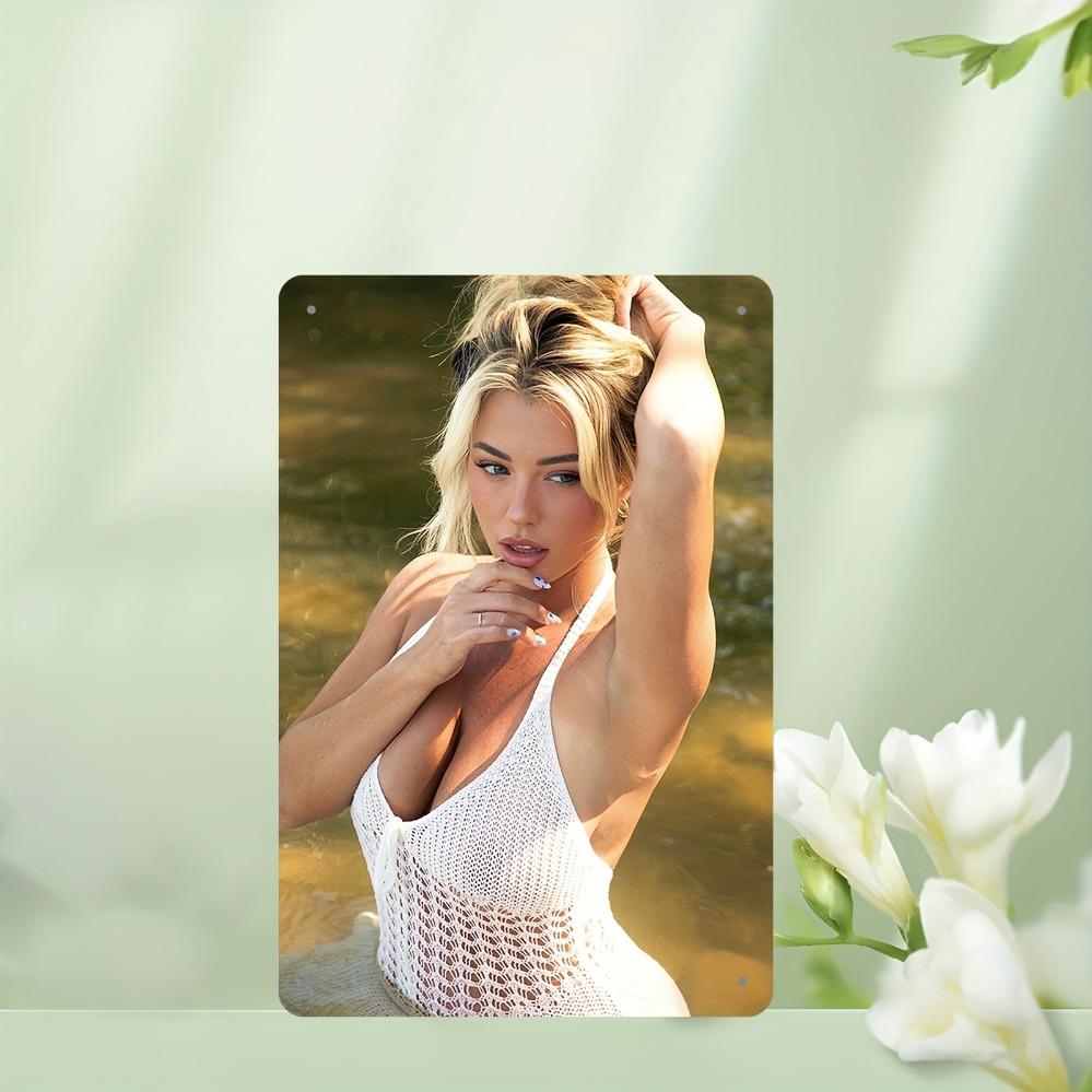 Metal Wall Art Sign Sexy Women Poster White Lace Swimsuit Decor 8x12 Inch