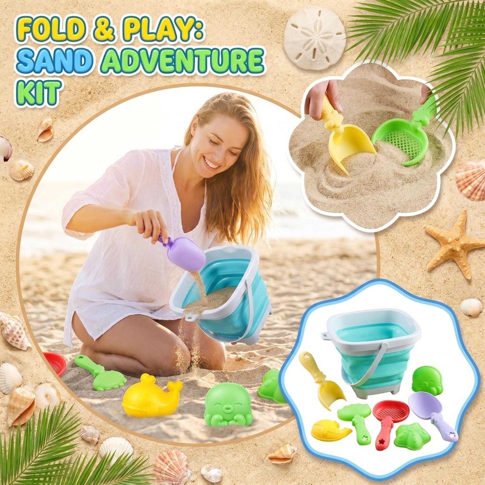 This Beach Toy Set, Including A Foldable Bucket And Shovel, Brings Beach Fun. One Size