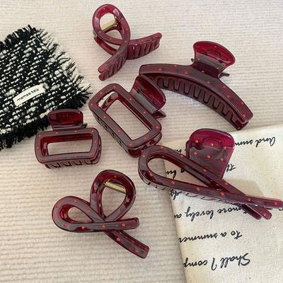 Vintage Zarte Geometrische Ausgehöhlte Gepunktete Fuchsienfarbene Haarklammer Schlichte Mode PVC Große Haarklammer Haaraccessoires