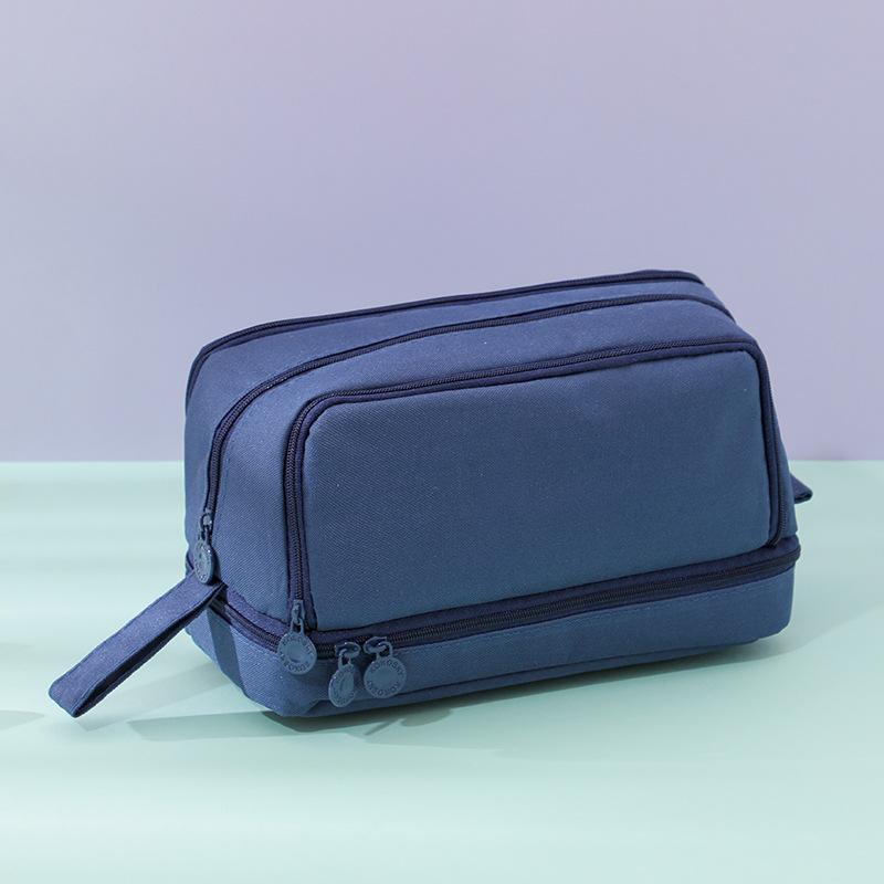 Large capacity double-layer double-open pencil bag ins wind niche primary and secondary school students pencil case multi-functional simple universal