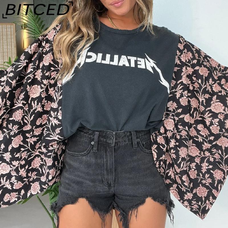 BITCED Women's Printed O-Neck Loose-Fit Casual Top