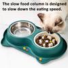Double Bowls Pet Feeder, Slow Feeder Bowl And Stainless Steel Bowl, Spill-Proof Anti-Slip Water And Food Bowl Set for Indoor Cats Dogs