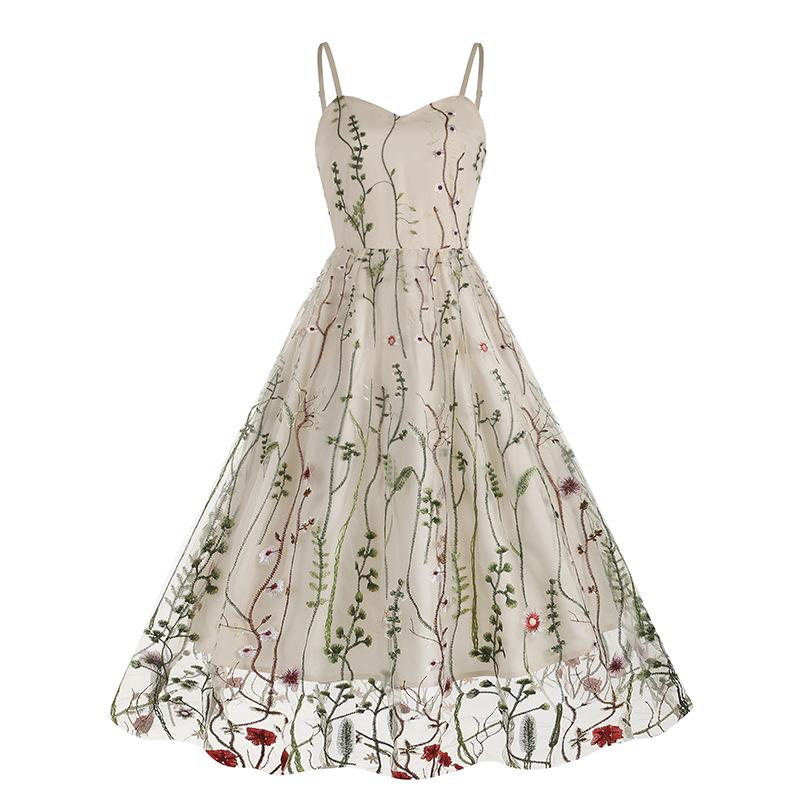 GMXIA Vestido de Tirantes Bordado Malla Patchwork Vestido Vintage