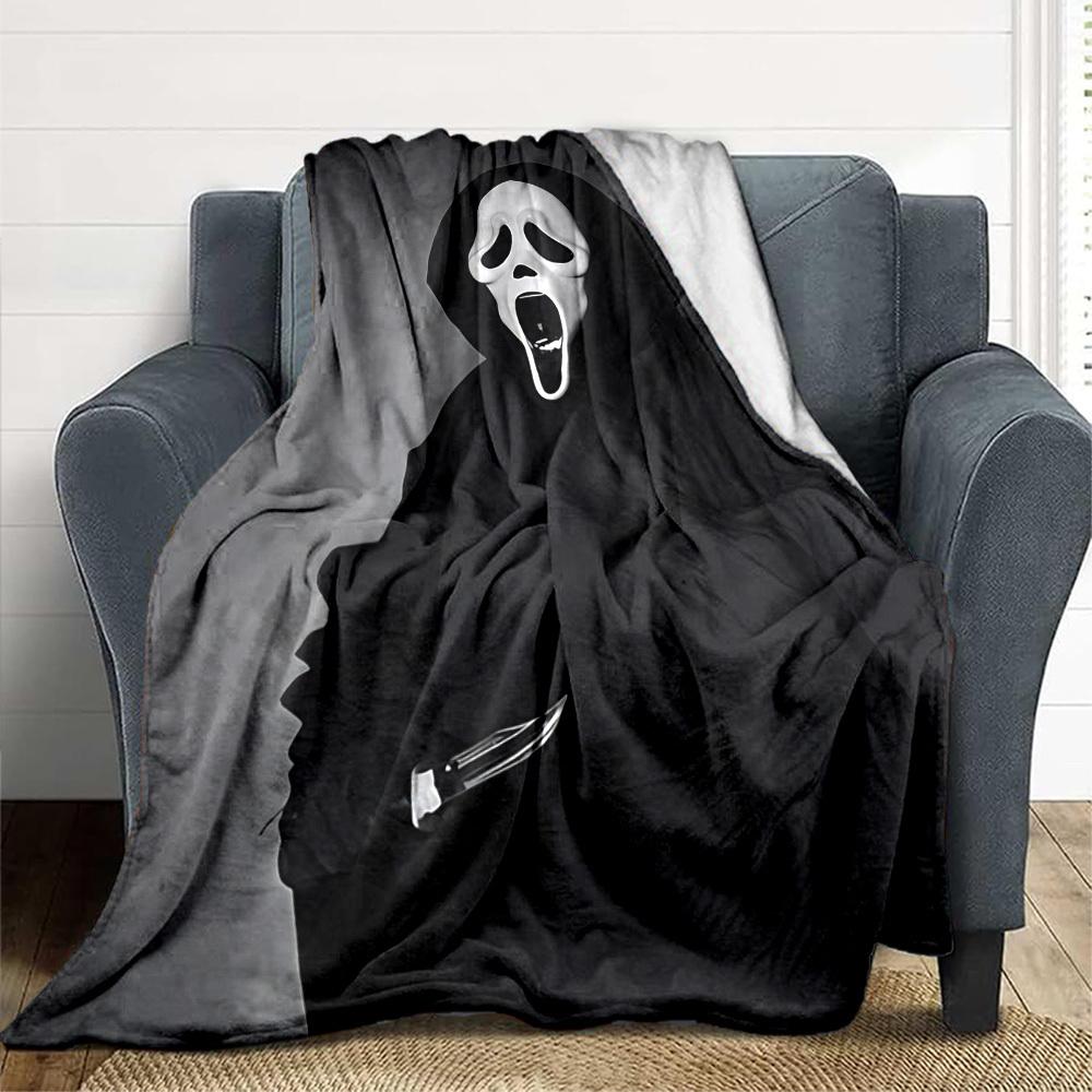 1pc Ghostface Mask Blanket Lightweight Flannel Blanket Throw Blanket For Sofa, Bed, Travel, Camping, Livingroom, Office, Couch