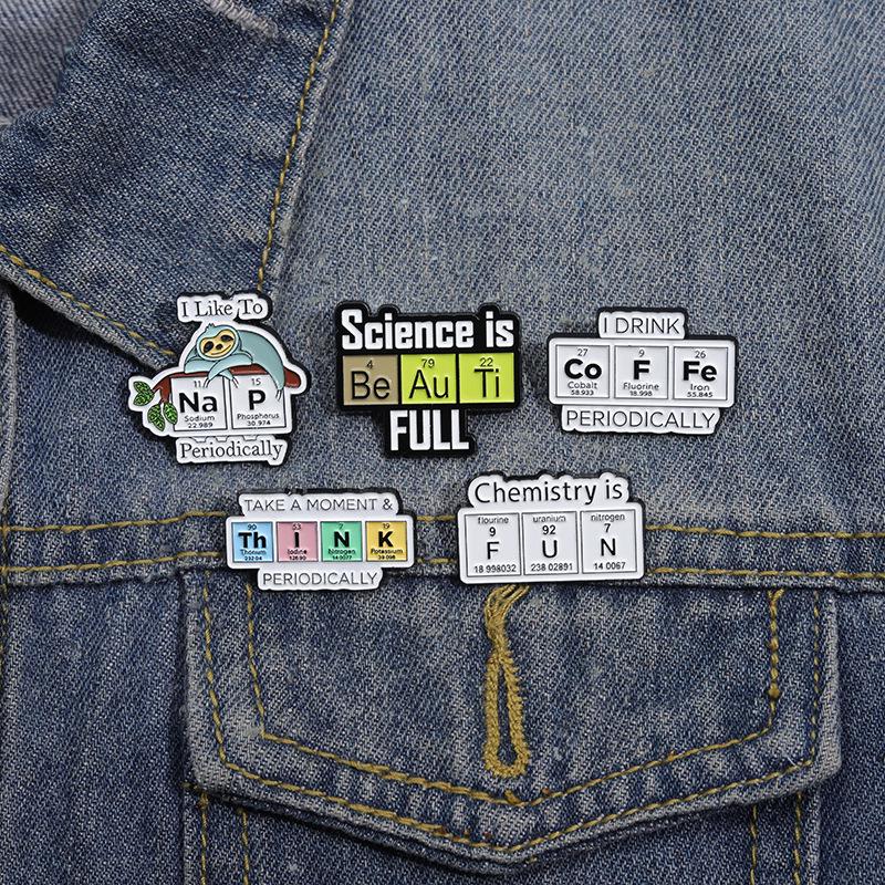 Chemical Element Cartoon Symbol Badges: Cute Metal Brooches for Backpack and Clothing Decoration