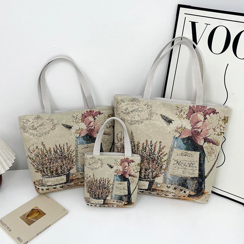 New handbag gold silk embroidered panda bag women's large-capacity shopping bag work bag