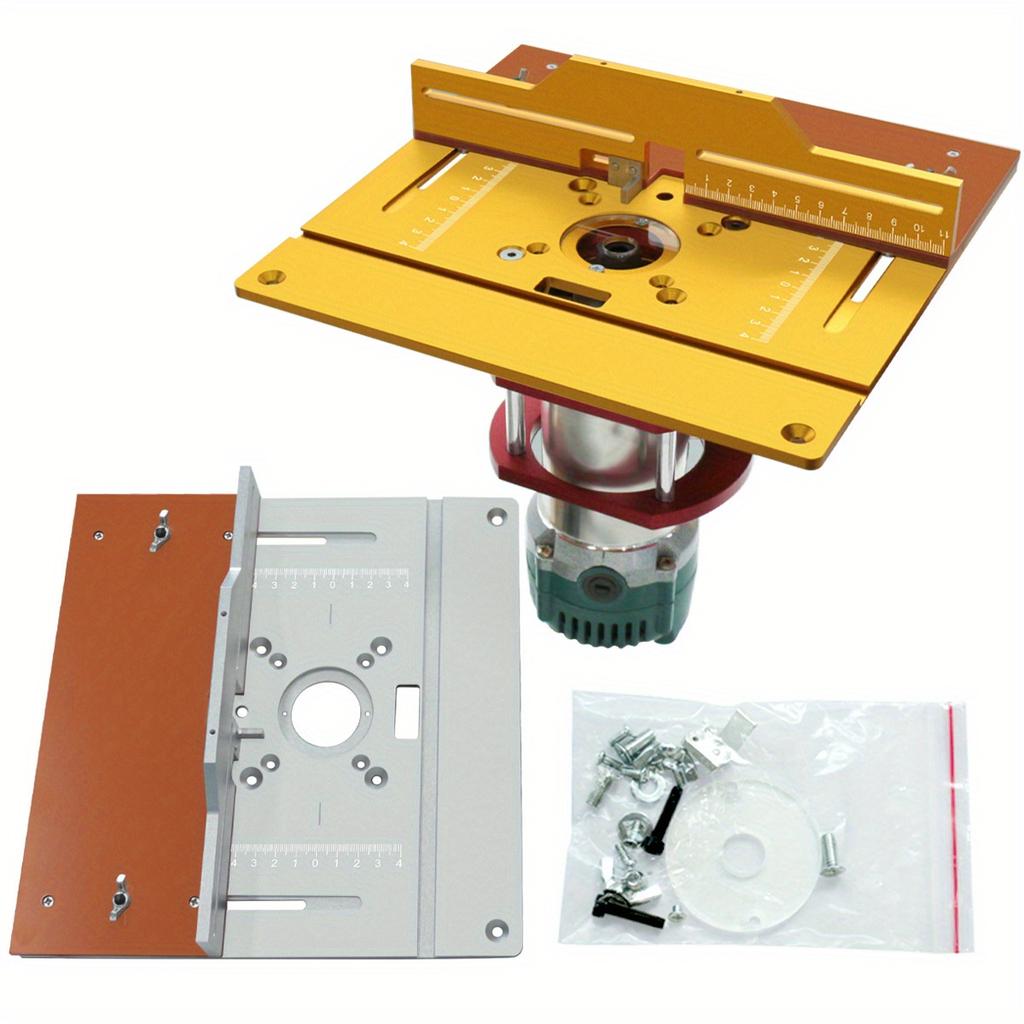 Aluminum Alloy Router Table Insert Plate Set, Woodworking Benches Router Flip Plate with Miter Gauge Guide Woodwork Router Table