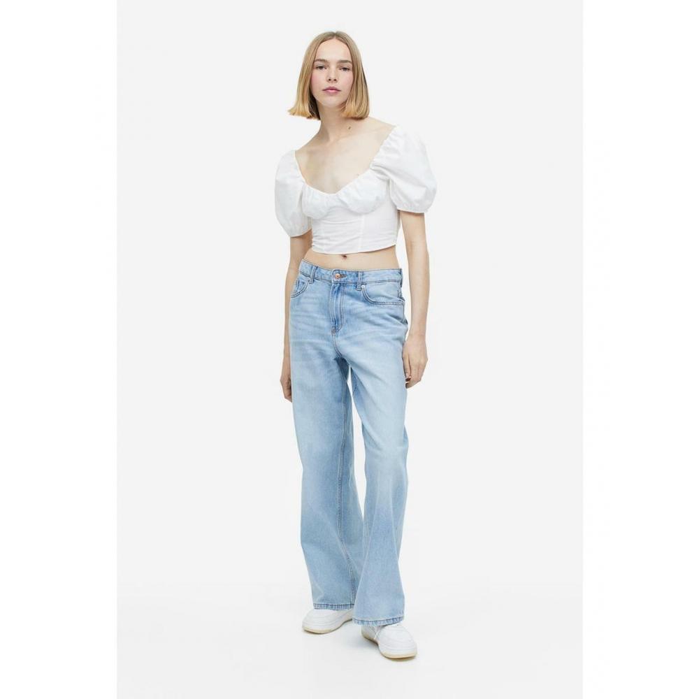 H M Puff Sleeve Cropped Blouse wHite 1148592001