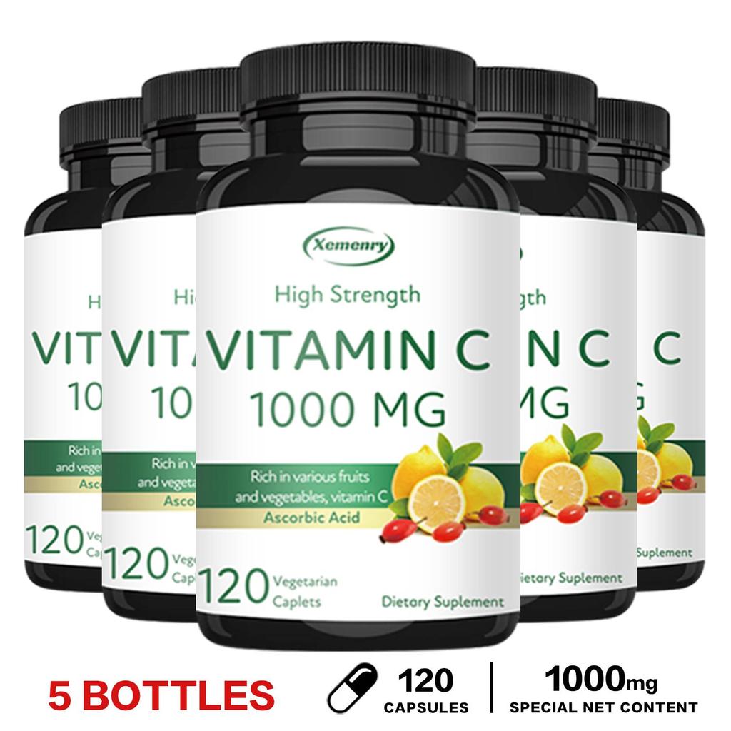 Vitamin C capsules, high content 1000mg, adult daily dietary supplement, nutritional supplement