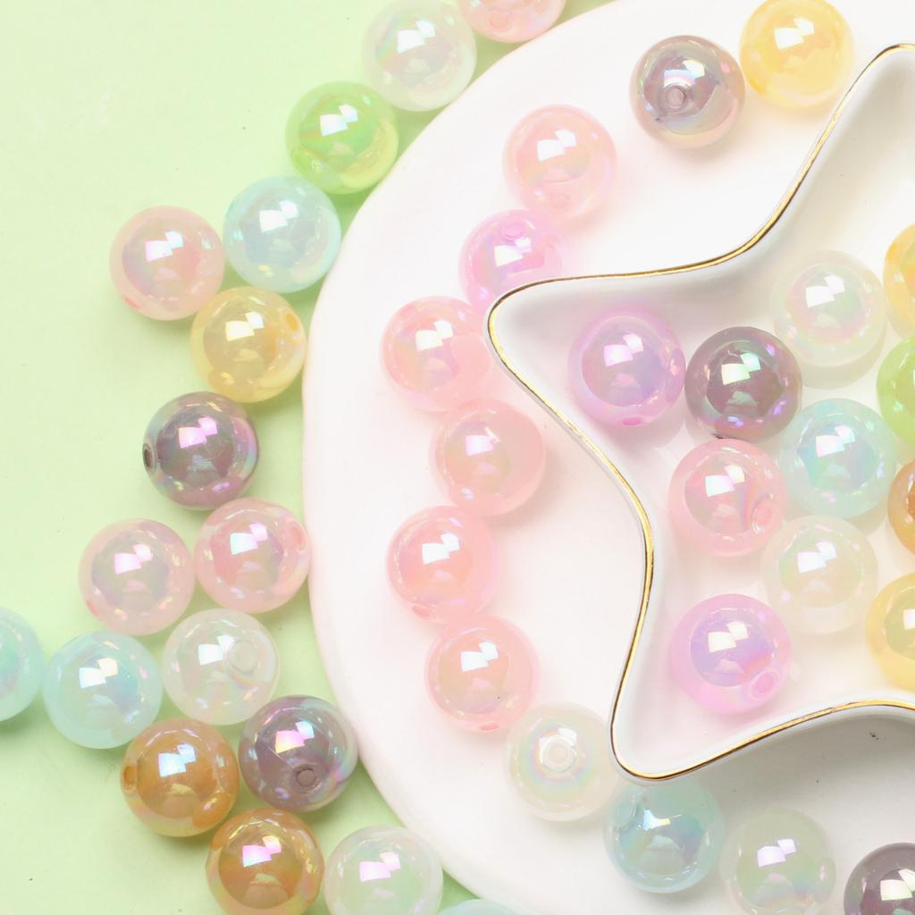 100pcs 10/12/14mm Round Beads Necklace Accessories Bracelet Beaded Material Luminous UV Dazzle Jelly Color DIY Acrylic