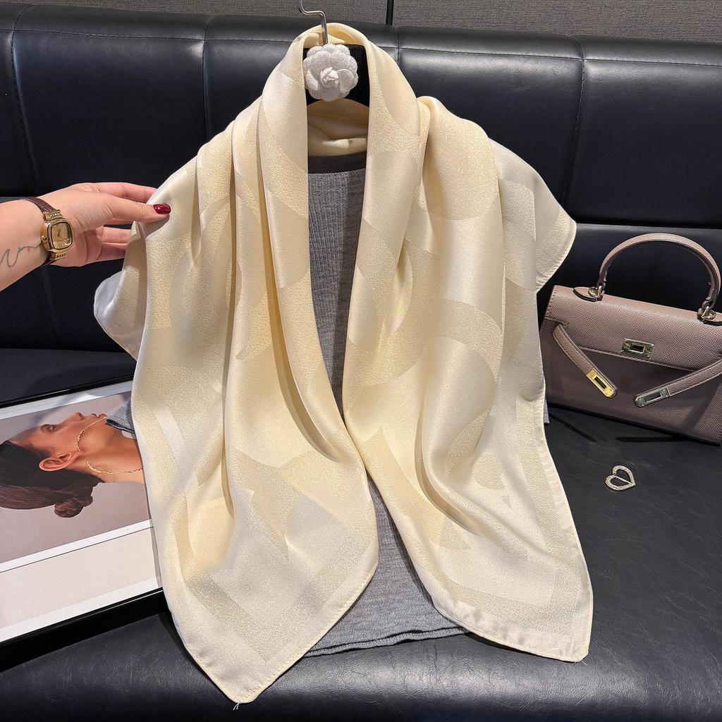 Spring 90Cm Classic Fashion Versatile Shawl Women'S Shade Dust-Proof Camellia Tencel Cotton Silk Scarf
