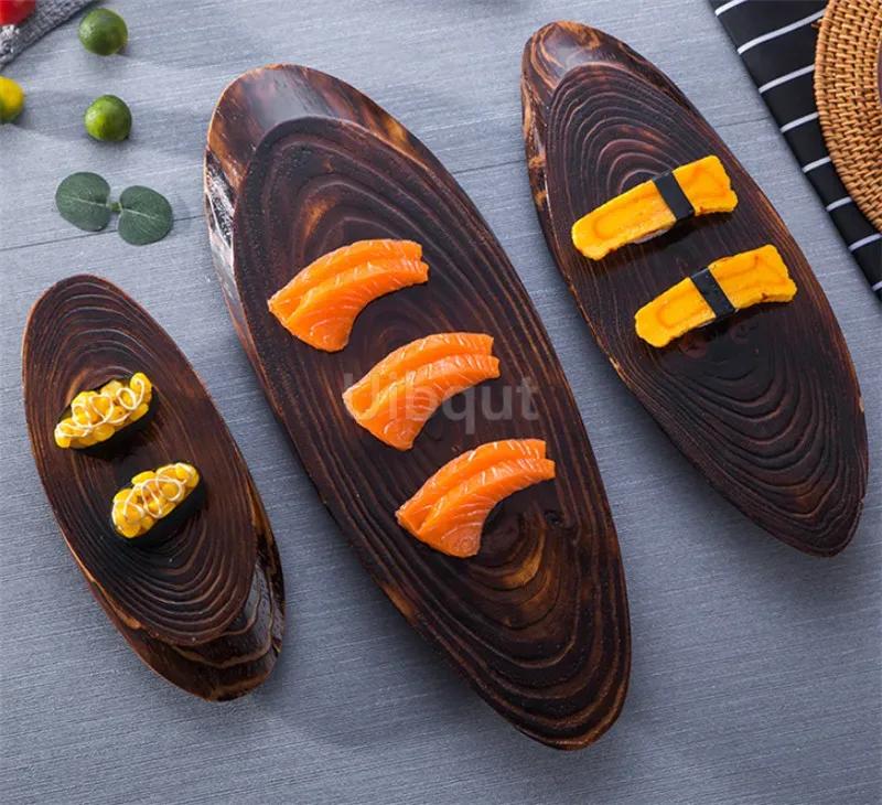 Oval Zarte Sushi-Schale Sushi-Platte Gericht Sashimi-Gericht Haus Restaurant Holz-Sushi-Boot Bambus-Werkzeug Platte japanische Küche