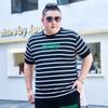 Fat Men's Plus Size Plus Size Striped Shirt Short-sleeved T-shirt Extra Large Youth Fat Boy Half-sleeved T-shirt Top 195